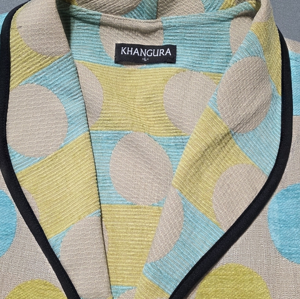 Khangura EUC Vibrant Polka Dot Blazer Cream, Yellow, and Blue Size Large PTP 21 - Picture 4 of 6
